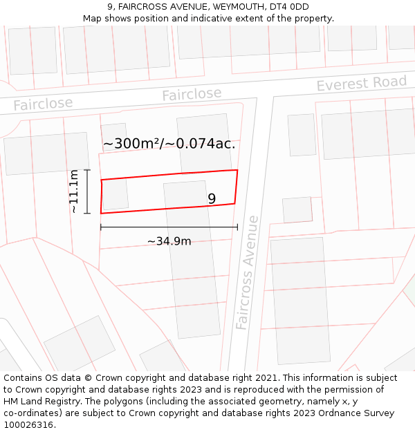 9, FAIRCROSS AVENUE, WEYMOUTH, DT4 0DD: Plot and title map