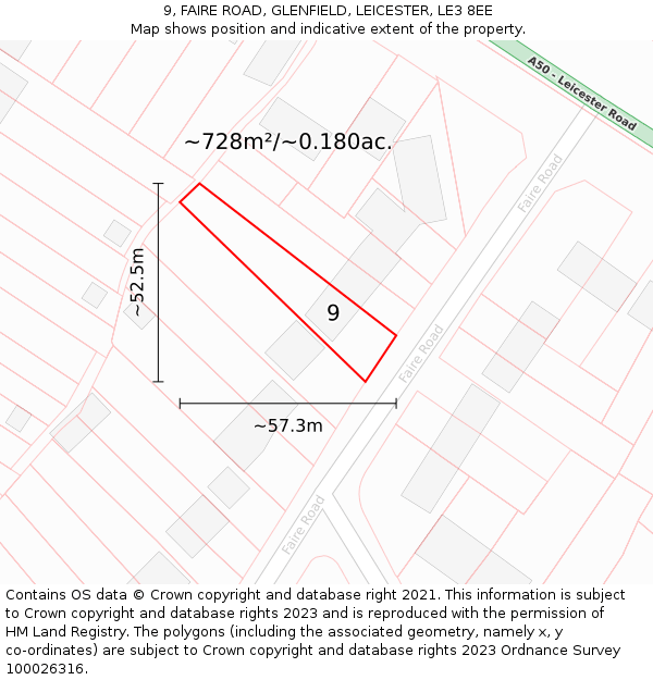 9, FAIRE ROAD, GLENFIELD, LEICESTER, LE3 8EE: Plot and title map