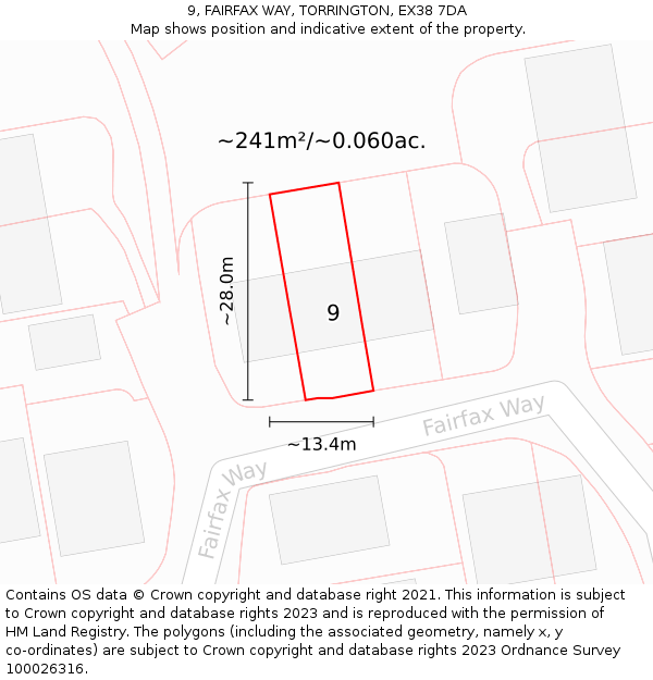 9, FAIRFAX WAY, TORRINGTON, EX38 7DA: Plot and title map