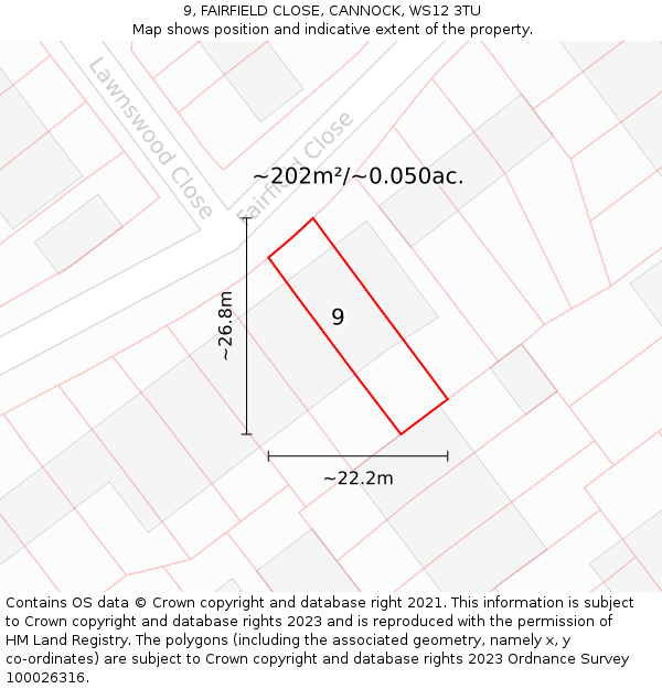9, FAIRFIELD CLOSE, CANNOCK, WS12 3TU: Plot and title map