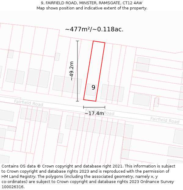 9, FAIRFIELD ROAD, MINSTER, RAMSGATE, CT12 4AW: Plot and title map