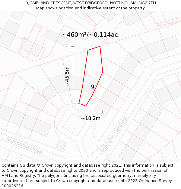 9, FAIRLAND CRESCENT, WEST BRIDGFORD, NOTTINGHAM, NG2 7FH: Plot and title map