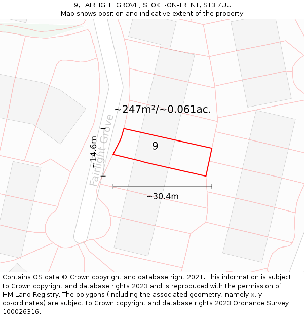 9, FAIRLIGHT GROVE, STOKE-ON-TRENT, ST3 7UU: Plot and title map