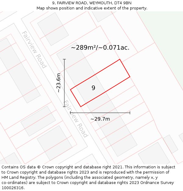 9, FAIRVIEW ROAD, WEYMOUTH, DT4 9BN: Plot and title map