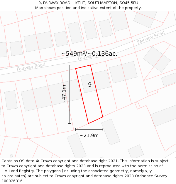 9, FAIRWAY ROAD, HYTHE, SOUTHAMPTON, SO45 5FU: Plot and title map