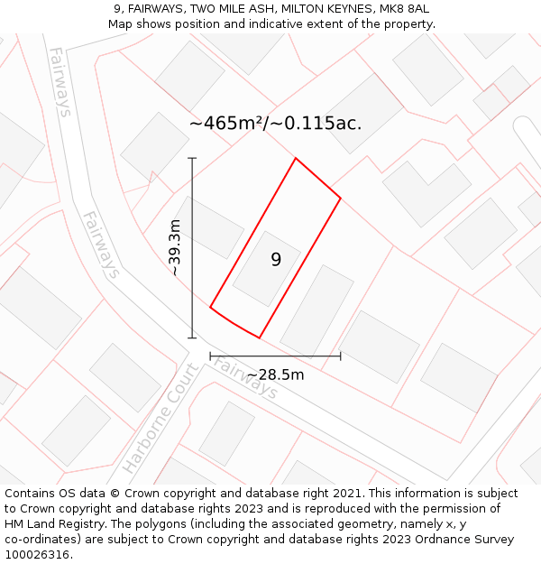 9, FAIRWAYS, TWO MILE ASH, MILTON KEYNES, MK8 8AL: Plot and title map