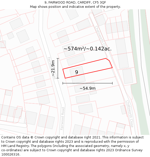 9, FAIRWOOD ROAD, CARDIFF, CF5 3QF: Plot and title map