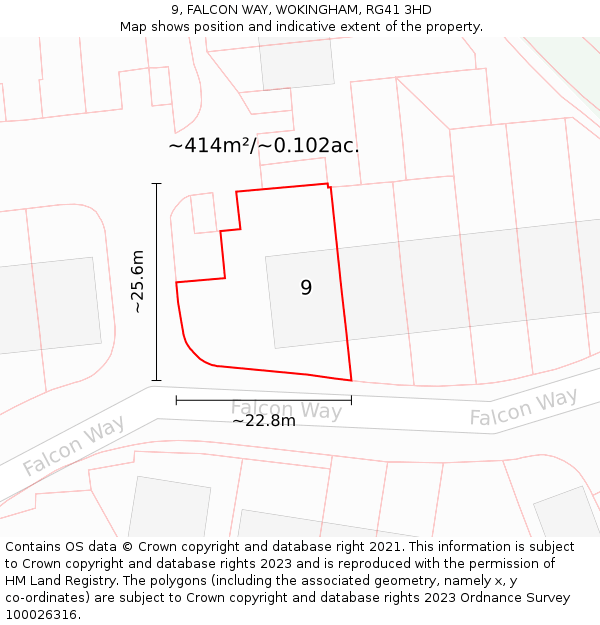 9, FALCON WAY, WOKINGHAM, RG41 3HD: Plot and title map