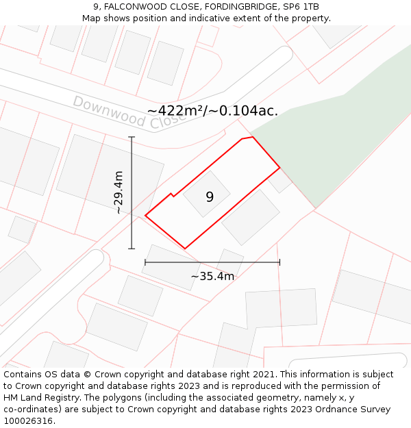 9, FALCONWOOD CLOSE, FORDINGBRIDGE, SP6 1TB: Plot and title map