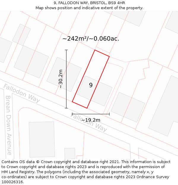 9, FALLODON WAY, BRISTOL, BS9 4HR: Plot and title map