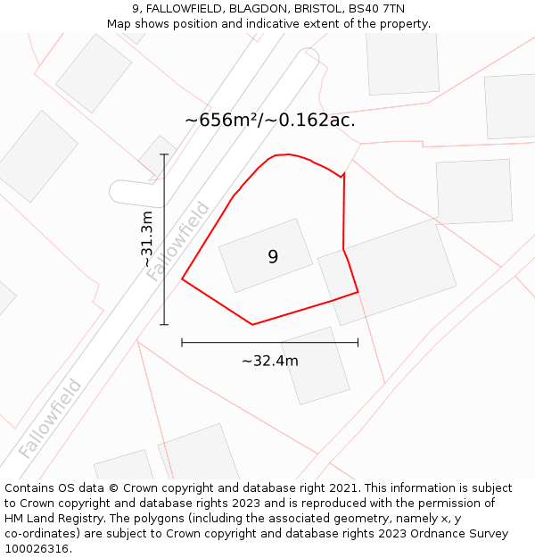 9, FALLOWFIELD, BLAGDON, BRISTOL, BS40 7TN: Plot and title map