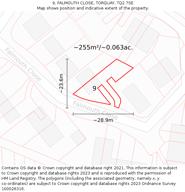 9, FALMOUTH CLOSE, TORQUAY, TQ2 7SE: Plot and title map