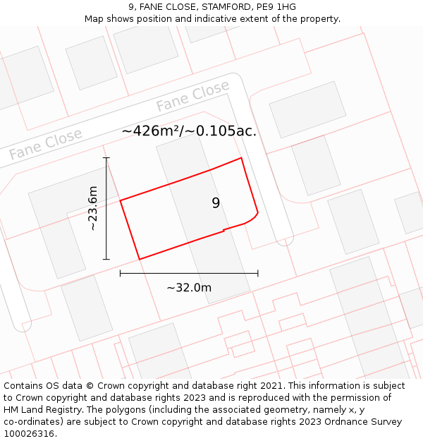 9, FANE CLOSE, STAMFORD, PE9 1HG: Plot and title map