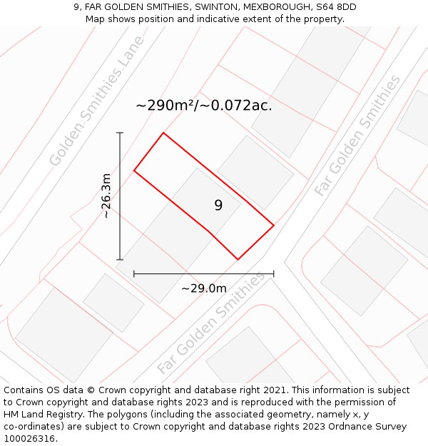 9, FAR GOLDEN SMITHIES, SWINTON, MEXBOROUGH, S64 8DD: Plot and title map