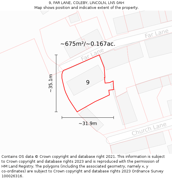 9, FAR LANE, COLEBY, LINCOLN, LN5 0AH: Plot and title map