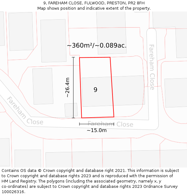 9, FAREHAM CLOSE, FULWOOD, PRESTON, PR2 8FH: Plot and title map