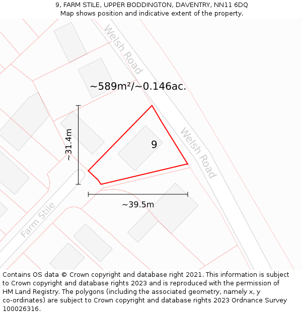 9, FARM STILE, UPPER BODDINGTON, DAVENTRY, NN11 6DQ: Plot and title map