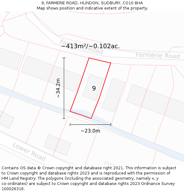 9, FARMERIE ROAD, HUNDON, SUDBURY, CO10 8HA: Plot and title map