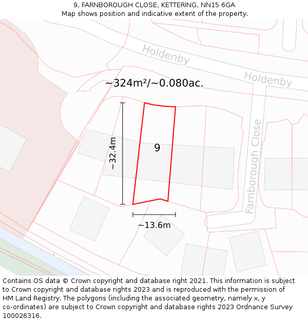 9, FARNBOROUGH CLOSE, KETTERING, NN15 6GA: Plot and title map