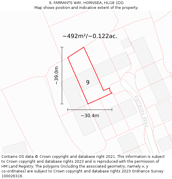 9, FARRANTS WAY, HORNSEA, HU18 1DG: Plot and title map