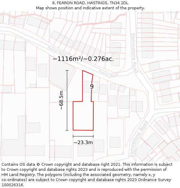 9, FEARON ROAD, HASTINGS, TN34 2DL: Plot and title map