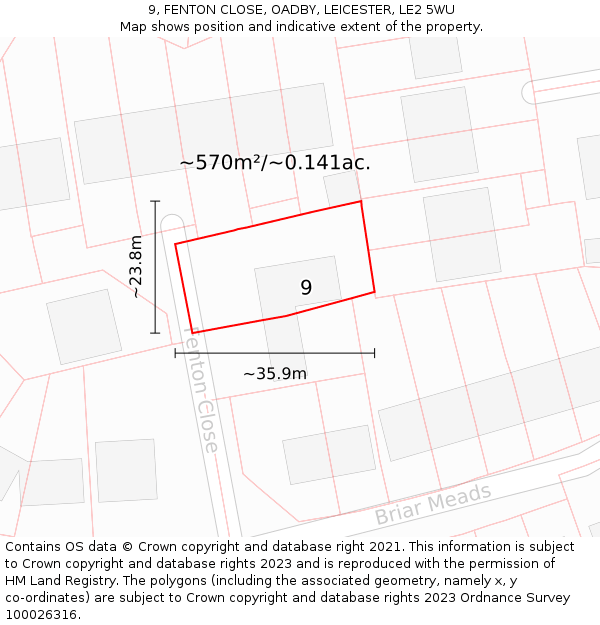 9, FENTON CLOSE, OADBY, LEICESTER, LE2 5WU: Plot and title map