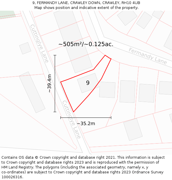 9, FERMANDY LANE, CRAWLEY DOWN, CRAWLEY, RH10 4UB: Plot and title map