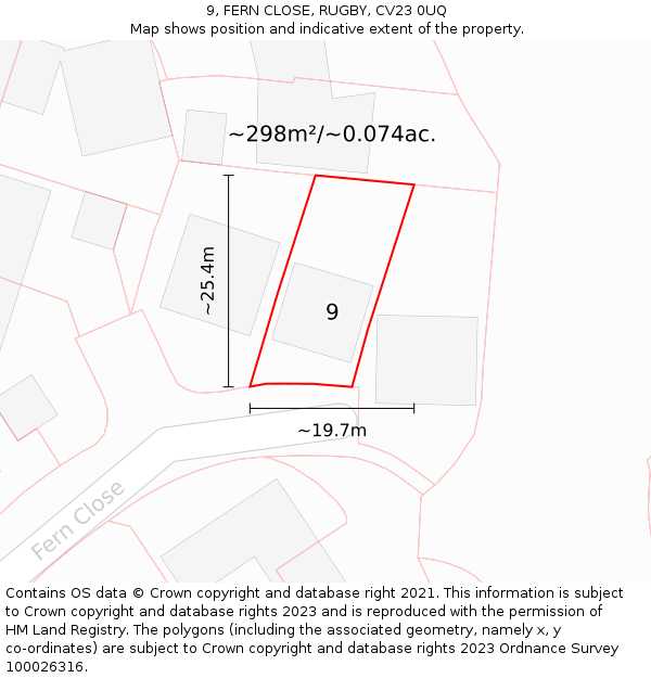 9, FERN CLOSE, RUGBY, CV23 0UQ: Plot and title map