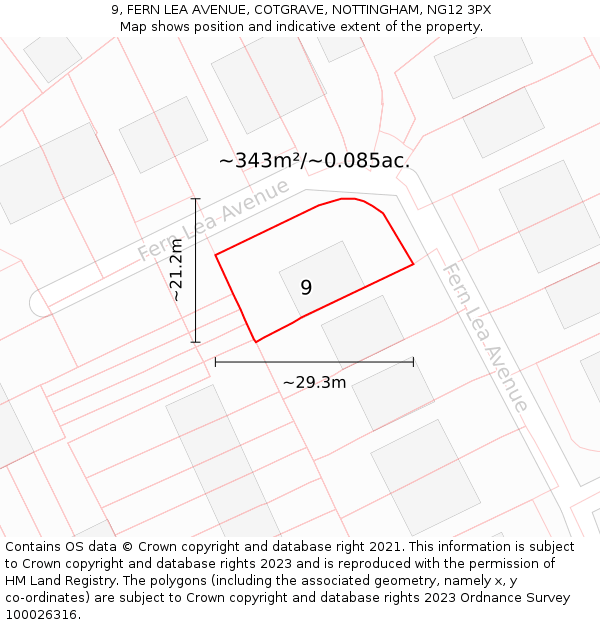 9, FERN LEA AVENUE, COTGRAVE, NOTTINGHAM, NG12 3PX: Plot and title map