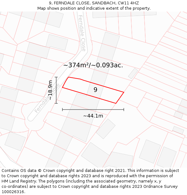 9, FERNDALE CLOSE, SANDBACH, CW11 4HZ: Plot and title map