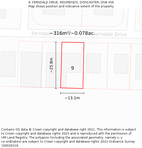 9, FERNDALE DRIVE, MOORENDS, DONCASTER, DN8 4SE: Plot and title map