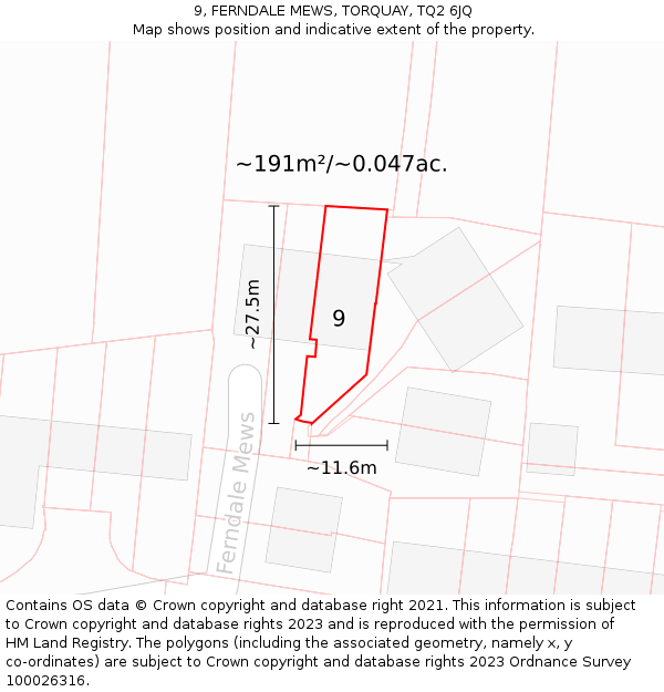 9, FERNDALE MEWS, TORQUAY, TQ2 6JQ: Plot and title map