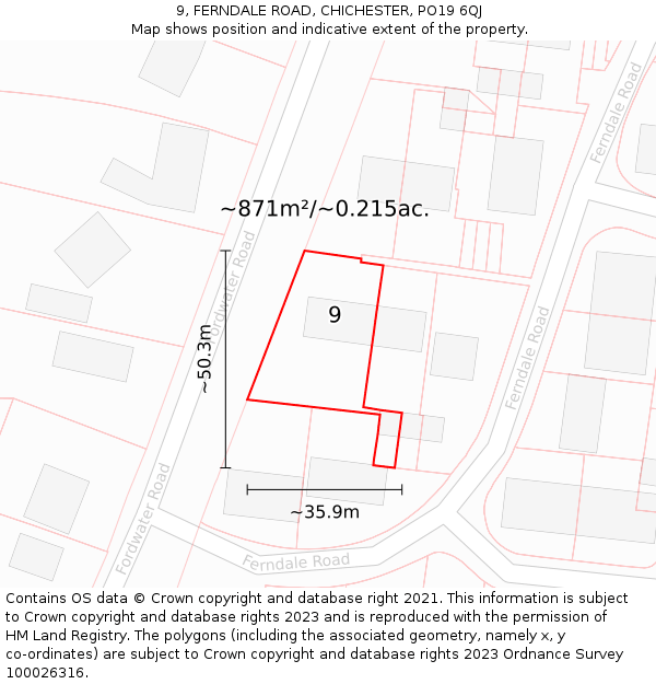 9, FERNDALE ROAD, CHICHESTER, PO19 6QJ: Plot and title map