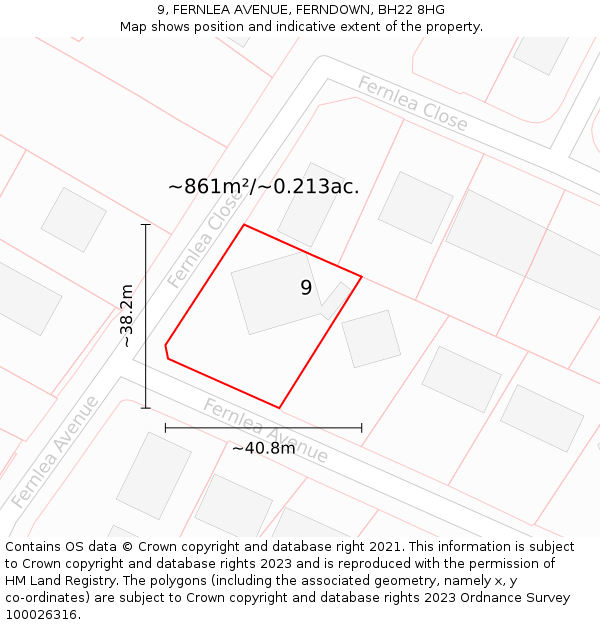 9, FERNLEA AVENUE, FERNDOWN, BH22 8HG: Plot and title map