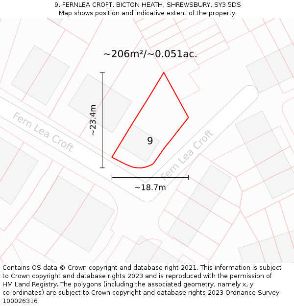 9, FERNLEA CROFT, BICTON HEATH, SHREWSBURY, SY3 5DS: Plot and title map