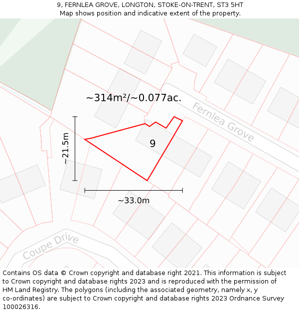 9, FERNLEA GROVE, LONGTON, STOKE-ON-TRENT, ST3 5HT: Plot and title map