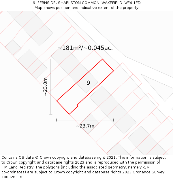 9, FERNSIDE, SHARLSTON COMMON, WAKEFIELD, WF4 1ED: Plot and title map