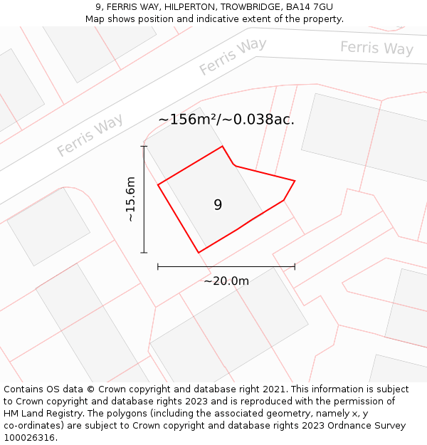 9, FERRIS WAY, HILPERTON, TROWBRIDGE, BA14 7GU: Plot and title map