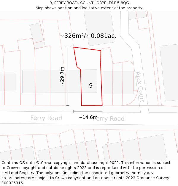 9, FERRY ROAD, SCUNTHORPE, DN15 8QG: Plot and title map