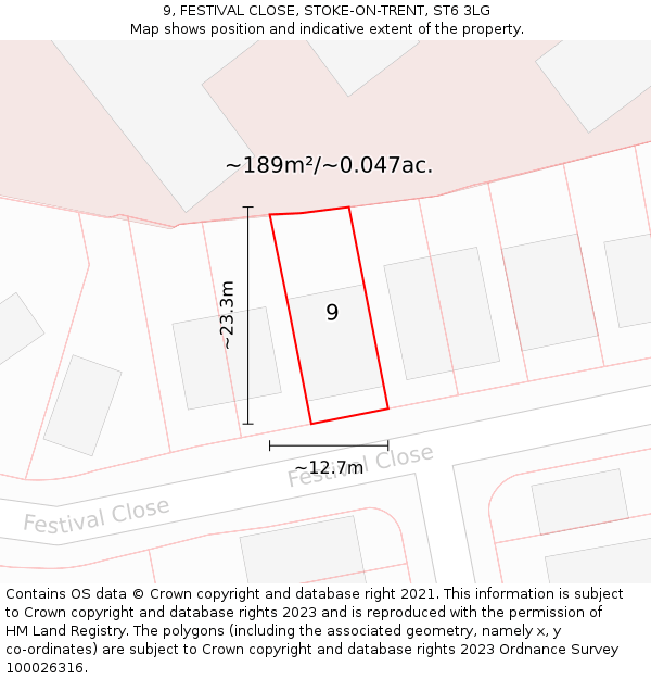 9, FESTIVAL CLOSE, STOKE-ON-TRENT, ST6 3LG: Plot and title map