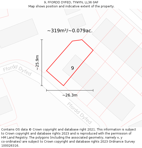 9, FFORDD DYFED, TYWYN, LL36 0AF: Plot and title map