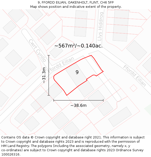 9, FFORDD EILIAN, OAKENHOLT, FLINT, CH6 5FP: Plot and title map