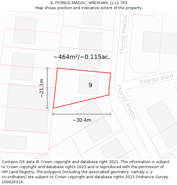9, FFORDD MADOC, WREXHAM, LL12 7PS: Plot and title map