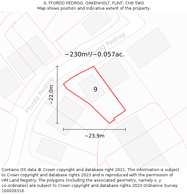 9, FFORDD PEDROG, OAKENHOLT, FLINT, CH6 5WG: Plot and title map