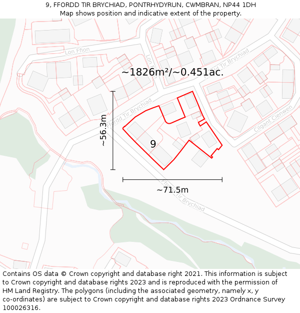 9, FFORDD TIR BRYCHIAD, PONTRHYDYRUN, CWMBRAN, NP44 1DH: Plot and title map