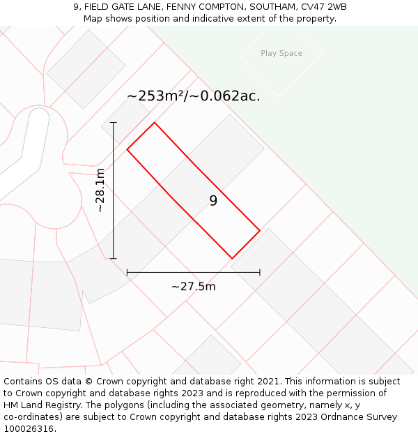 9, FIELD GATE LANE, FENNY COMPTON, SOUTHAM, CV47 2WB: Plot and title map