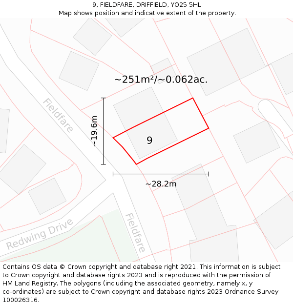 9, FIELDFARE, DRIFFIELD, YO25 5HL: Plot and title map