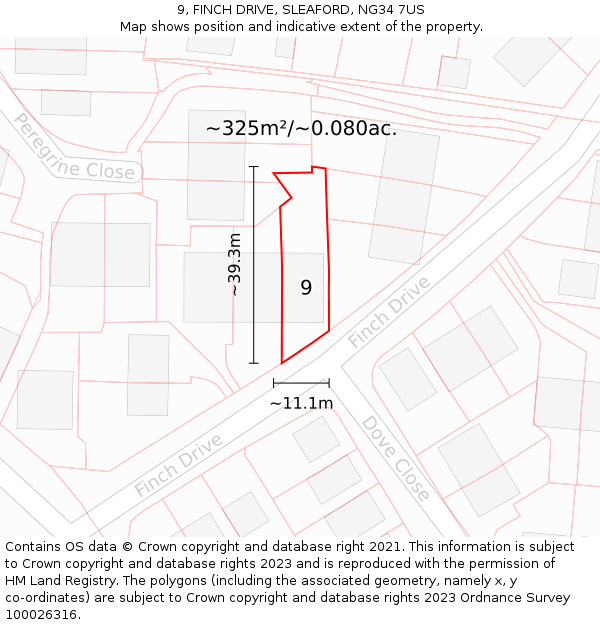 9, FINCH DRIVE, SLEAFORD, NG34 7US: Plot and title map