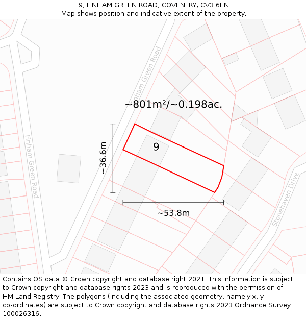 9, FINHAM GREEN ROAD, COVENTRY, CV3 6EN: Plot and title map