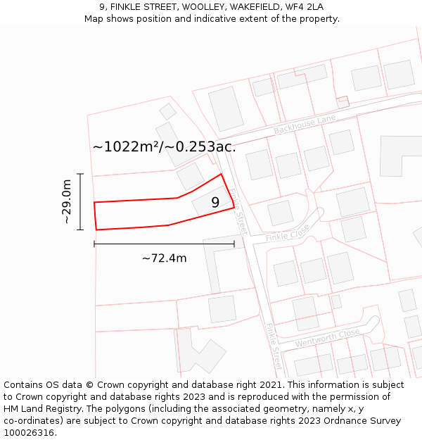 9, FINKLE STREET, WOOLLEY, WAKEFIELD, WF4 2LA: Plot and title map